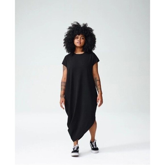 Universal Standard Geneva Dress Black Fits 34–36 (Tagged 3XL) Asymmetric Drape - Picture 2 of 12